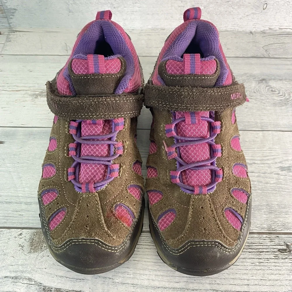 MERRELL Shoes Boys 3W Brown Pink Hiking Outdoor Performance Footwear Sneakers